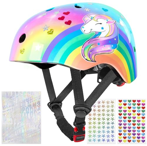 Unicorn Castle Casque Velo avec Autocollants DIY Casques de Vélo Taille Réglable Enfan Enfants pour Skate Draisienne Moto Skateboard Casque Scooter Enfant 3-8 Ans