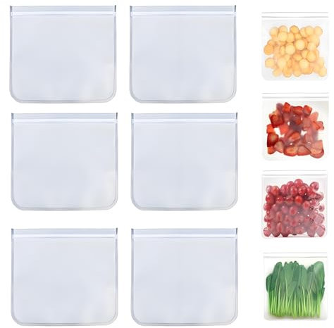 HAFRILY 6 Pack Reusable Gallon Freezer Bags 11Inch Thickened Silicone Freezer Bags Leak Proof Reusable Food Bags for Sandwiches, Travelling Meal Preparation, Fruits, Lunches, Snacks