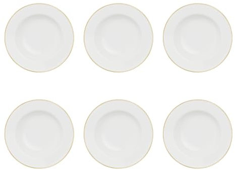 LA PORCELLANA BIANCA Majestà - Juego de 6 platos hondos con borde de hilo dorado, 23 cm, de porcelana