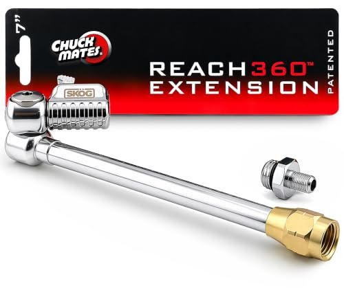SKÖG Chuck Mates Reach360 Articulating 7-inch Extension for Tire Inflators | 1/4 F-NPT & Schrader Adapter | Dually Trucks RV Bicycle Car Semi