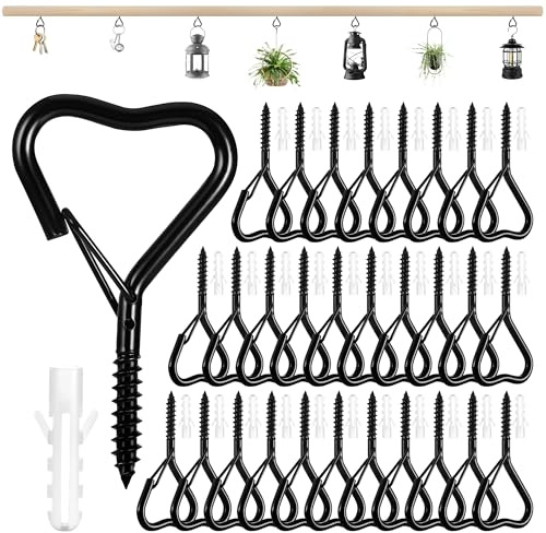 ranRantic 30 Stück Schwarz Edelstahl Einschraubhaken Set | Praktische Haken mit Sicherheits-Schnallendesign, Zum Aufhängen von Pflanzen, Lichterketten und Weihnachtsdekorationen