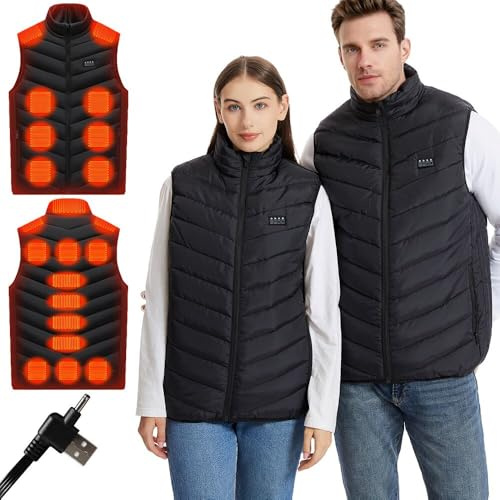 Amurhey Gilet chauffant homme et femme avec 21 zones chauffantes, Gilet Chaud d'hiver compatible 5 V/7,4 V, gilet chauffant électrique, unisexe, lavable, sans batterie externe, L