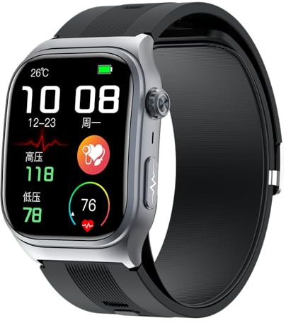 Domars Smartwatch con Analisi Pressione Sanguigna Abilitata alla Pompa, Orologio Schermo AMOLED HD da 2.06 Pollici, Informazioni ECG, Modalità di Movimento Multiplo AI, Batteria da 530 mAh (Nero2)