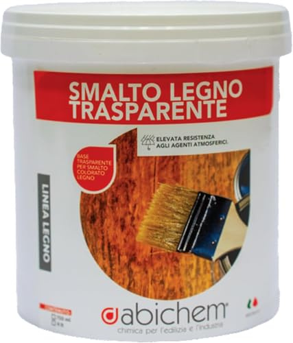 ABICHEM Smalto Legno Trasparente All’Acqua, – Finitura Protettiva e Base Colorabile per Legno Esterno e Interno, Idrorepellente, Alta Resistenza agli Agenti Atmosferici (2,5 Litri)