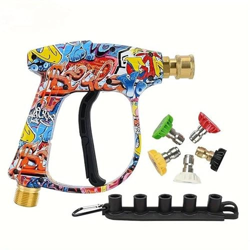 Cool Short Handheld Water Spray Tool, Personalized Graffiti Car Wash Spray Lance, 1/4 Inch QuickConnector,with 5 Pressure Washer Nozzle Tips (Colorful)