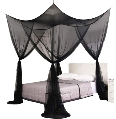 Fmorgen Moskitonetze Moskitonetz Doppelbett und Einzel Bett Bettmoskitonetz mit 4 Eingängen 240x210x190 cm Moskitonetz für Doppelbett, Hängendes Bett Moski tonetz Quadratisches Moskitonetzs (Schwarz)