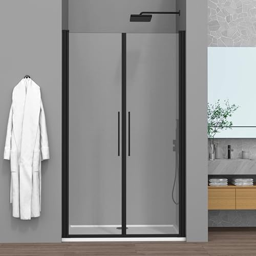 Porta Doccia Per Nicchia 70 Cm (H 195) Linea Neos - Porta A Saloon - Cristallo Trasparente 6 Mm - Profili In Alluminio Nero