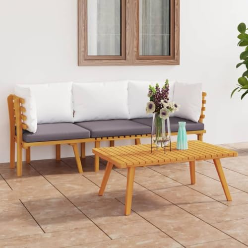 Ziaphsol 3-TLG. Garten-Lounge-Set, Massivholz Akazie, Dunkelgrau, Outdoor-Möbel mit Kissen, langlebiges Terrassen-Loungeset, für Garten, Balkon
