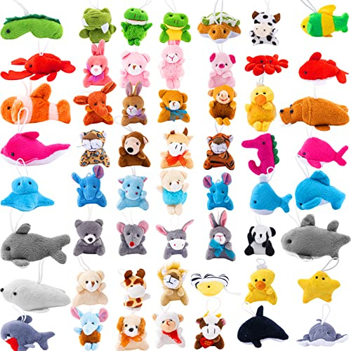ASMIZ Lot de 56 Mini Peluches Animaux Mignons, Petits Animaux en Peluche Porte-Clés pour Pâques, Décoration de Sacs de Fête, Cadeaux d’Anniversaire, Récompenses Scolaires et Cadeaux Promotionnels