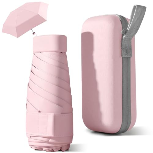 HCQC Paraguas de Viaje Plegable - Ultra Compacto y Portátil, Protección UV 99% e Impermeable - Paraguas Plegable para Hombre y Mujer (Rosa)