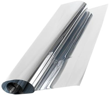 FRCOLOR Film de Protection Solaire pour Fenêtres Argenté 2 Mètres Adhésif Statique, Isolation Thermique et Protection Vie Privée pour Décoration Intérieure