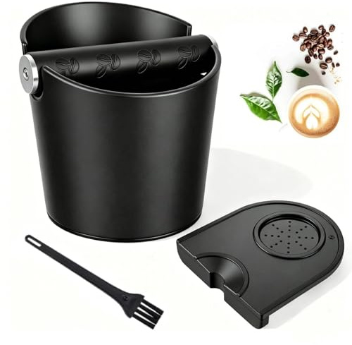 Abklopfbehälter für Siebträger Espresso Abklopfbehälter Knock Box Kaffeesatz Behälter mit Abnehmbarer Metall-Klopfstange, Rutschfester Basis und Kaffee Tampermatte, Siebträger Zubehör für Küche Café
