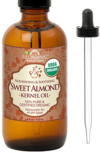 US Organic Sweet Almond Kernel Oil, USDA Certified Organic,100% Pure & Natural, Cold Pressed Virgin, Unrefined in Amber Glass Bottle w/Eyedropper, Sourced from Poland (4 oz (115 ml))