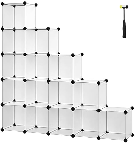 SONGMICS Schuhregal, Set aus 16 Würfeln, Regalsystem, DIY Würfelregal, stapelbar, aus PP-Kunststoff, als Garderobe, Raumteiler, für Schlafzimmer, Büro, 31 x 123 x 123 cm, weiß LPC44L