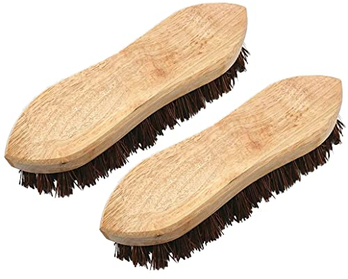 Bassine Wooden Scrubbing Brushes, Pack of 2, Stiff Bristles, Heavy Duty Wood, Sweeping Brush, Yard Cleaning Brushes for Outdoors, Cleaning, Scrubbing Brushes
