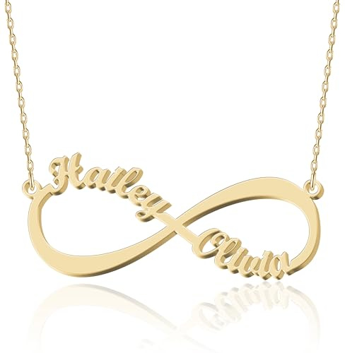 JOELLE JEWELRY Personalisierte Unendlichkeitskette mit Zwei Namen Infinity Kette - Geschenk für Geburtstag, Muttertag, Jubiläum - Für Frauen, Mädchen, Mütter, Töchter und Freundschaften