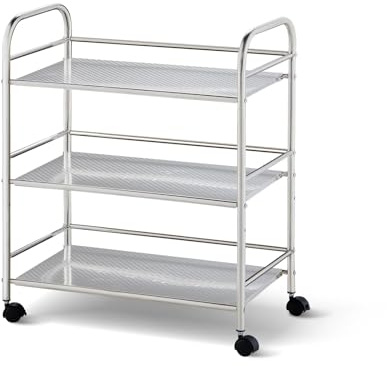 CLIPOP 3 Tier Kitchen Storage Trolley Stainless Steel Serving Cart with Wheel Metal Craft Cart Trolley Rolling Storage Trolleyfor Kitchen, Hotels, Restaurants and Home (35 * 60 * 75cm)