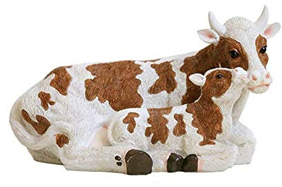 Statue De Vache Et De Veau pour Ornement De Jardin Extérieur, Figurine d'animal De Ferme en Résine Accessoires De Jardin De Fée Ornements Décorations De Bureau De Salon