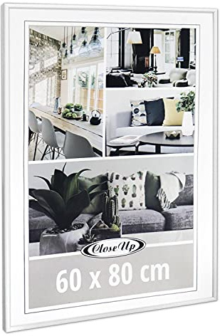 Close Up Posterrahmen 60x80 cm Weiß – Moderner Bilderrahmen mit Kunststoffglas & MDF-Rückwand – Für Poster, Fotos & Kunstdrucke – Farbiger Wandrahmen im Hoch- & Querformat montierbar