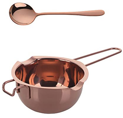 YDware Stainless Steel Double Boiler Pot,Baking Tools, 400ml/13oz Melting Pot with Long Handle Spoons for Butter Chocolate Cheese Caramel(Rose Gold)