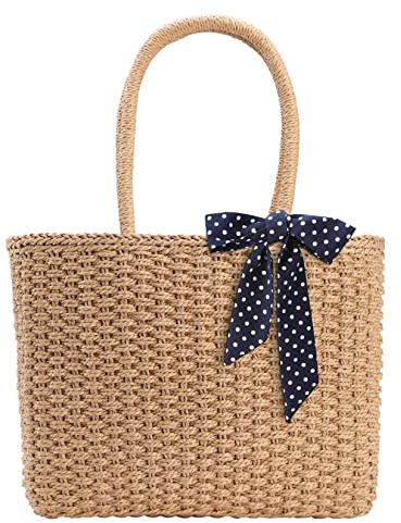 YXILEE Zipper Straw Bags For Women | Straw Purse Woven Womens Handmade Weaving Summer Handbag for Travel Beach