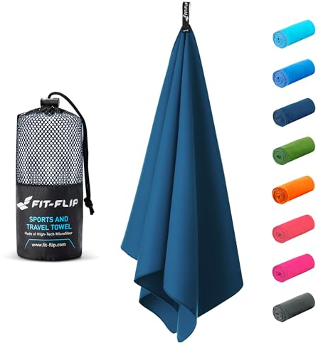 Fit-Flip Microfaser Handtücher - kompakt und leicht - Mikrofaser Handtuch schnelltrocknend - als Reisehandtuch, Sporthandtuch, Strandtuch - Badetuch groß (1x 120x60cm, Azure Blue)