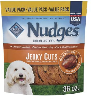 Blue Buffalo Nudges Jerky Cuts Dog Treats, Made in the USA with Natural Ingredients, Chicken & Duck, 36-oz Bag