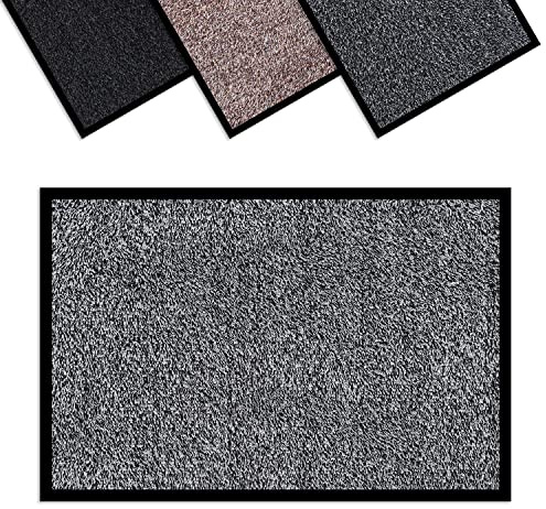 Vinsani Runner Heavy Duty Door Rug 60x90cm – Non-Slip Rubber Back Large Carpet Mat Dirt Trapper Water Absorbent Washable Rugs for Kitchen Living Room - Light Grey
