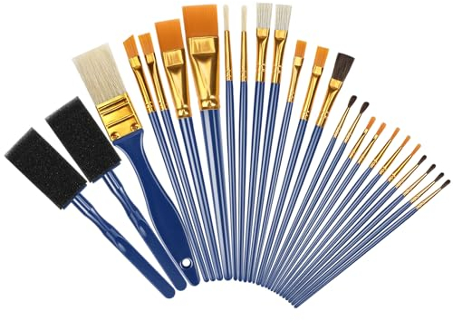 Halobios 25 Stück Acryl Pinsel Set, Künstlerpinsel im Set, Schaumpinsel Acrylpinsel Aquarellpinsel Pinselsets für Wasserfarben Anfänger,Kinder und Gemälde Liebhaber