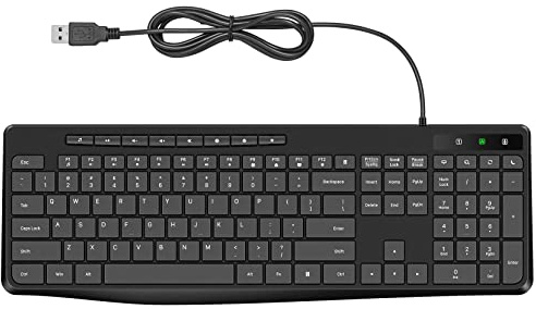 Virfour Wired Keyboard,Quiet Keyboard, Multimedia USB Computer Keyboard, Silent Keyboardwith Low Profile Chiclet Keys,Large Number Pad,Spill-Resistant,Anti-Wear Letters,Full Size for Laptop,Desktop
