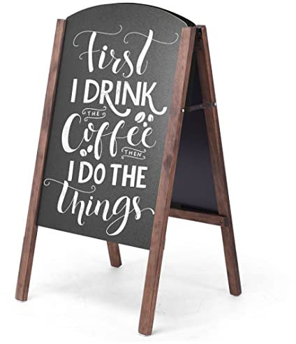 GiantexUK A Board Pavement Sign, Double Sided Wooden Chalkboard Blackboard with Adjustable Angle & Non-Slip Pads, Replaceable Advertising Display Stand for Café Pub Restaurant (45 x 41 x 78cm)