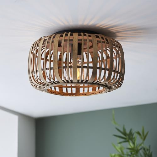 Lightbox Bambus Deckenlampe rund Ø 32 cm, Boho-Stil, E27 Lampe | Natürliche Deckenleuchte fürs Wohnzimmer, Schlafzimmer und den Flur, dekorative Leuchte aus Naturmaterial