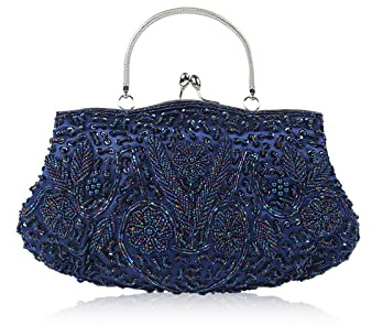 CORIOS Bolsa de Noche para Mujer Vintage Floral con Cuentas Clutch Embrague de Lentejuelas Bolsos de Fiesta Bolso de Boda Elegante Bolso de Hombro para Lujoso Fiesta de Graduación Banquete Azul