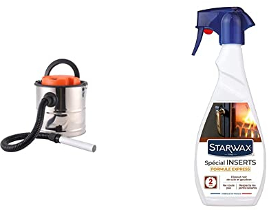 Bikain DI1200INOX– Aspirateur de Cendres, 1200 W, 20 L, Cuve INOX, Argent & STARWAX Nettoyant Express Inserts pour Poêle et Cheminée - 500ml - Dissout Les Traces Noires de Fumées et de Suie