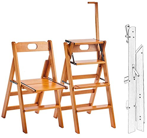 Wooden Folding Ladder Chair 4 Tier Step 2 in 1 Portable Indoor Outdoor Display Stand (Color: A, Size: 82 * 43 * 57cm)