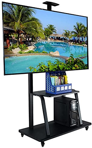Rolling Floor TV Stand With Camera Shelf, For 55-75 Inch Flat Screen/Curved TVs, Black Heavy Duty Portable Mobile TV Cart With Wheels, Universal Tall TV Mount Trolley For Home beautiful scenery