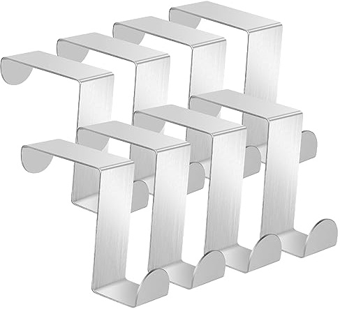 flintronic Over Door Hooks, 8PCS Heavy-Duty Over Door Hanger, Stainless Steel Coat Hooks Wall Mounted for Doors, Bedroom, Bathroom, Wardrobe, Reversible Organizer Rack for Coat, Towel, Bag, Robe