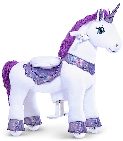 PonyCycle REIT-Einhorn, für Kinder 3–4 Jahre, 76cm Hoch, Einhorn Reitpferd mit Handbremse, Einhorn Schaukelpferd, Lila Einhorn zum Draufsitzen, Basis Modell E - E313