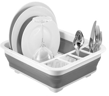 Homeshopa Collapsible Dish Drainer, Foldable Drying Rack, Portable Dinnerware Organizer, Space Saving Kitchen Storage Tray, Dish Rack for Drying Plates Dishes Cutlery for Home Camping Travelling-Grey