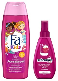 Fa Duschgel & Shampoo (1x 250 ml) Kids fantastische Unterwasserwelt süßer Beeren-Duft & Schauma Kids Durchkämm-Spray Himbeere (1x 150 ml) entwirrt Knoten ganz ohne Ziepen