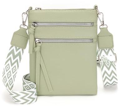 Vezluax kleine Umhängetasche Damen slim Handytasche zum Umhängen Leder Crossbody Bag mit Reißverschluss Schultertasche für Frauen Reise Geschenk Grün
