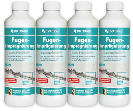 HOTREGA Fugenimprägnierung 2L | 4x 500ml lösemittelfreier Fugenschutz | Schutz vor Kalk, Öl & Fett | Für Bad & Dusche | Unsichtbar & atmungsaktiv | Pinsel-Auftrag | Trocknet in 2 Stunden