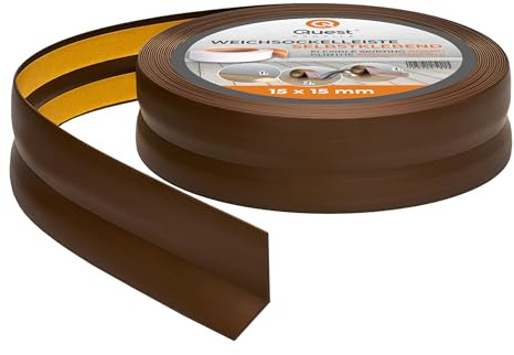 Quest Weichsockelleiste PVC 15x15 mm selbstklebend - Dunkelbraun, 10 m | Flexible Abschlussleiste & Knickleiste, für Küche, Bad & Fugen, Montage ohne Bohren, wasserdicht & UV-beständig