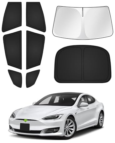 Canvcle Sonnenschutz für Tesla Model S 2012-2024 2025 (nicht für Model S Plaid/Long Range), Windschutzscheibe, Seiten- und Heckscheibenabdeckung, Sonnenblende, Sichtschutz, Hitzeschutz, Schwarz, 8 Stk