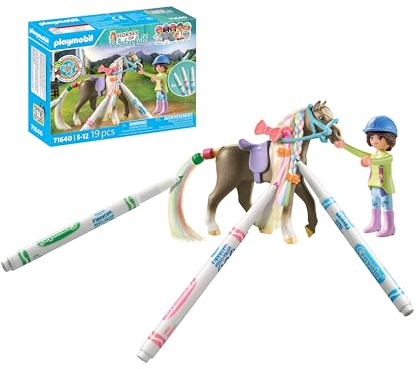 PLAYMOBIL Horses of Waterfall 71640 Kreativset mit Pferd und Stiften, inklusive Einer Figur, einem Pferd und DREI Crayola Stiften, künstlerisches Spielzeug für Kinder ab 5 Jahren