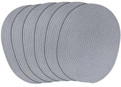 fanquare Ovale gewebte Platzsets Satz von 6 Dunkelgrau Baumwolle Seil Geflochtene Platzsets hitzebeständig Waschbar rutschfeste Tischsets für Küche Esstisch, Home Dekoration 30x40cm