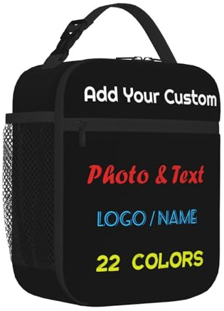 Customised Photo Lunch Bag Personalised Insulated Lunch Box with Name/Picture Printed for Adults Kids Boys Girls Women Men, Design Your Own Portable Meal Bag with Water Bottle Holder and Handle