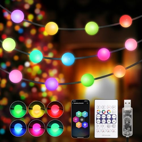 REYLAX Guirlande Lumineuse à Alimentée USB, APP & Télécommandes, 15 M 99 LED RGB Guirlande Lumineuse de Noël, Étanche IP65, pour Intérieure et Extérieure, Chambre et Décoration du Sapin de Noël