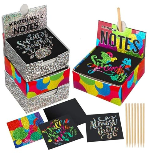 100 Stück Kratzbilder Für Kinder, Regenbogen Kratzpapier Kunst Notizen, Kratzbilder Notizen Karten Klassenzimmer Geschenke Für Mädchen Und Junge, Halloween Weihnachtsstrumpf Füller