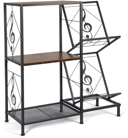 HYCFYJR Supporto per giradischi con contenitore per dischi in vinile, supporto per giradischi con ripiano in vinile a 2 livelli e telaio in metallo, supporto per dischi per soggiorno, marrone rustico